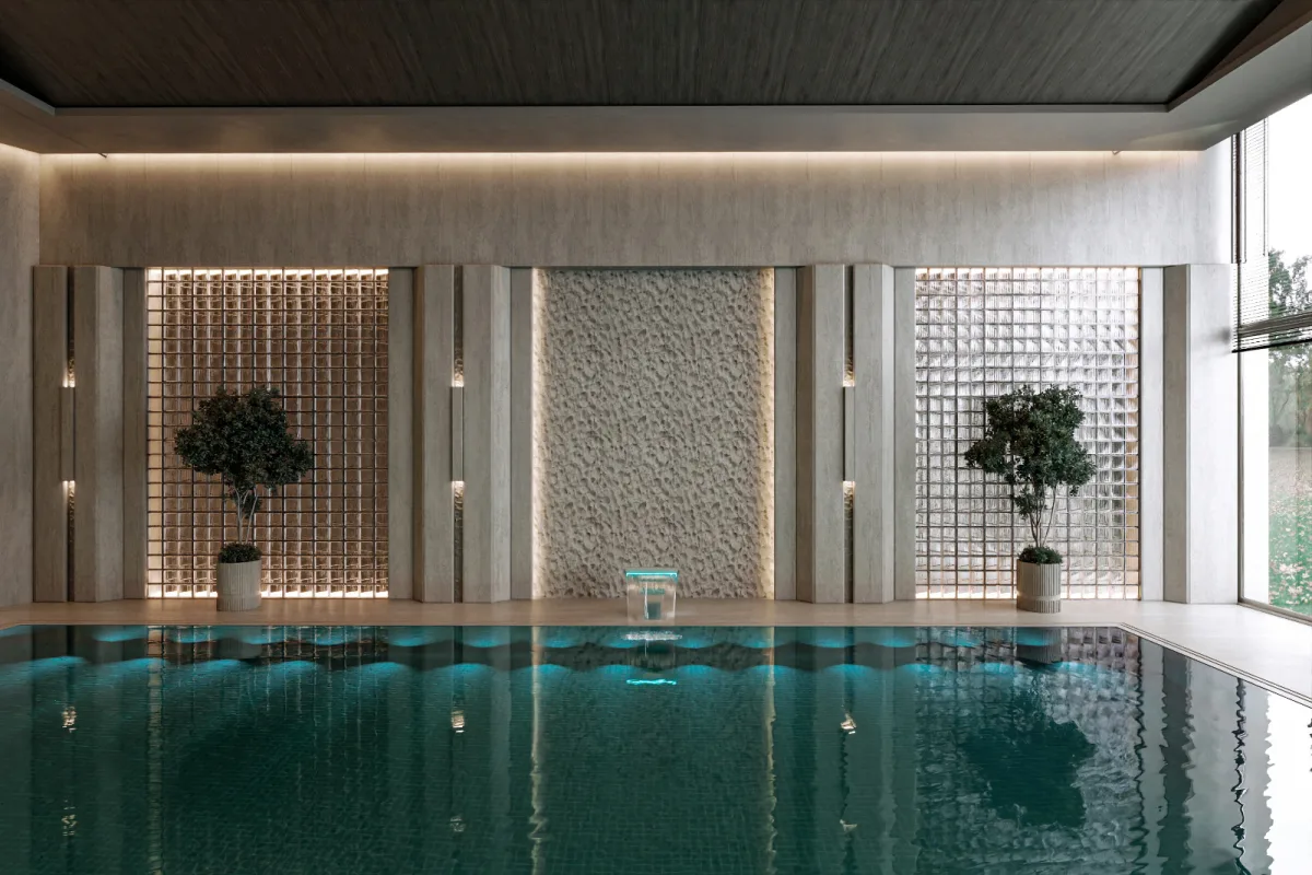 Wide front view of the indoor swimming pool