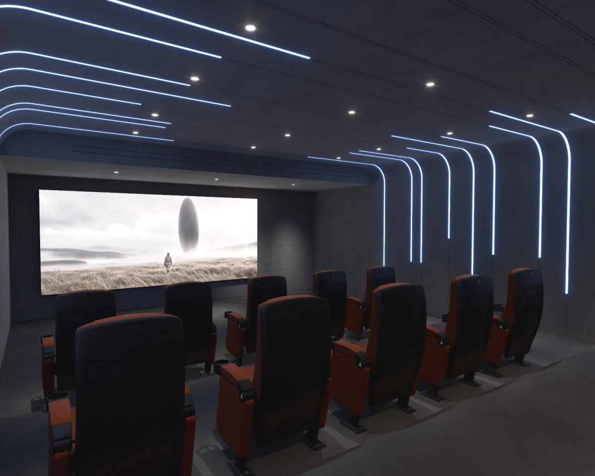 Cinema hall, screen and rows of seats